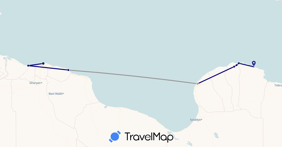 TravelMap itinerary: driving, plane in Libya (Africa)
