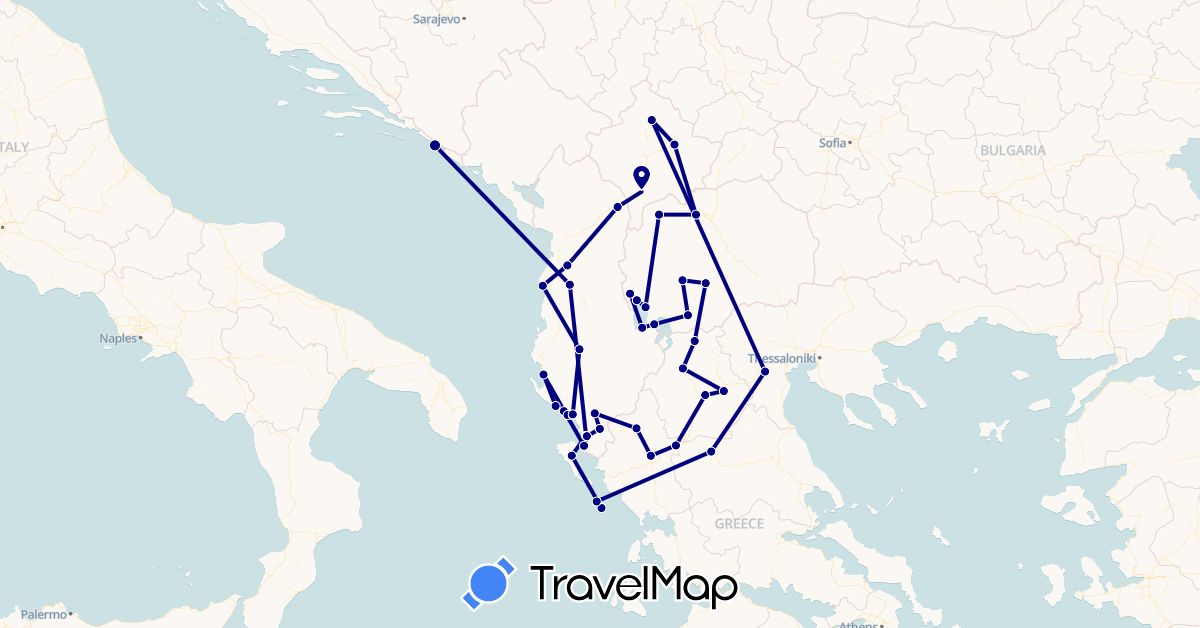 TravelMap itinerary: driving in Albania, Greece, Croatia, Macedonia (Europe)