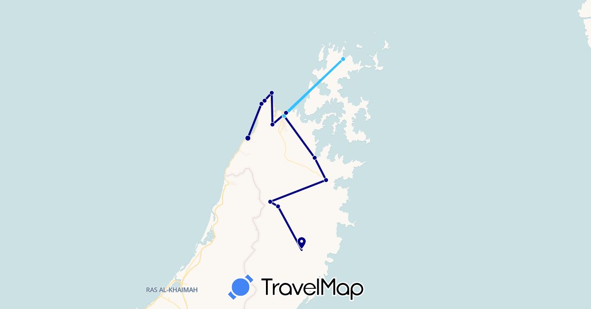 TravelMap itinerary: driving, boat in Oman (Asia)